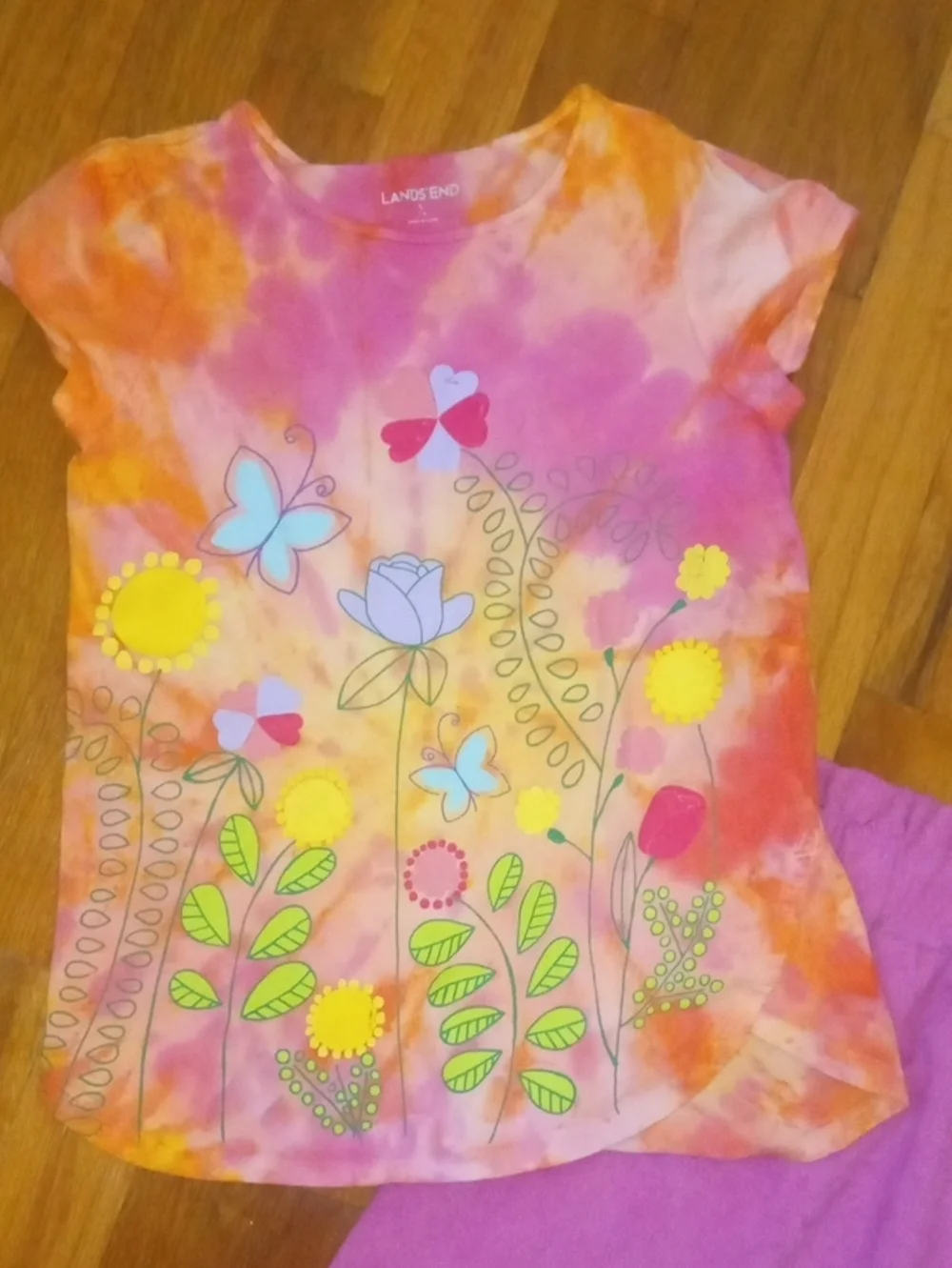 Girls Tie-Dye Floral Tee and Pink Skirt Set size med